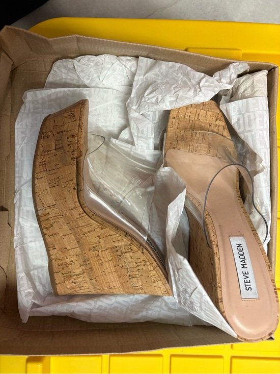 Steve Madden Shoes - Steve Madden Cork Wedge Sandals with Clear Straps - Nude/Clear